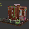 Cartoon Scene of Red Brick Building With Broken Windows Chain Link Fence Graffiti and Debris