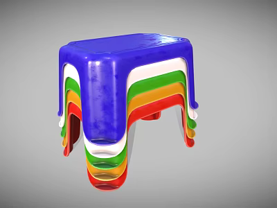 Colorful Stacked Plastic Stools With Blue Green Red Yellow And White Layers 3d model
