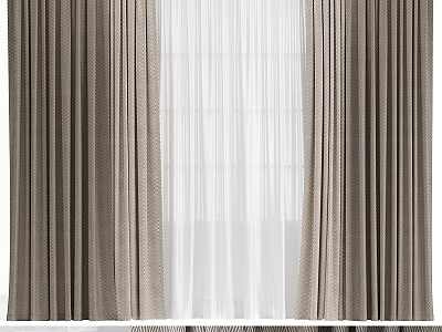 Elegant Layered Curtains With Textured Outer Drapes And Sheer White Inner Panels 3d model
