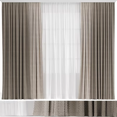 Elegant Layered Curtains With Textured Outer Drapes And Sheer White Inner Panels 3d model