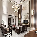 Duplex Living Room Interior Design With Chandelier TV Wall Sofa Coffee Table And Decorative Painting