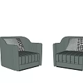 Gray Striped Single Sofas With Plaid And Solid Cushions In Pair Design 3d model