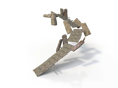 Wooden Plank And Stone Bridge Structure With Rustic Design For Natural Outdoor Settings 3d model