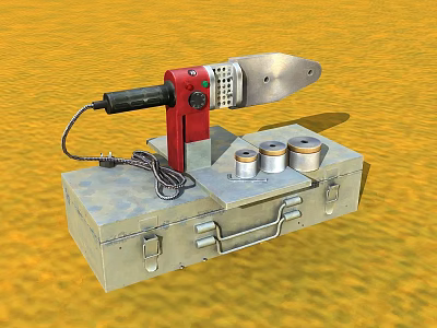 Red And Silver Industrial Equipment With Black Handle On Metal Case And Metal Cylinders 3d model