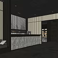 Modern Hotel Lobby Interior With Stone Reception Desk Wooden Panels And Ambient Lighting