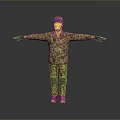 Man Wearing Camouflage Uniform Hat And Knee Pads Standing With Arms Outstretched On Grey Background