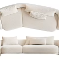 Modern Plush Cream Three Seater Sofa With Soft Cushions And Wooden Legs