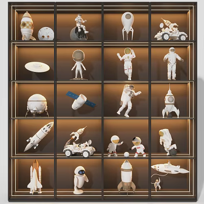 Modern Decorative Cabinet Astronaut Ornaments Decorative Cabinet Aerospace Vehicle Rocket Satellite Robot 3d model