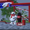 Coca-Cola Outdoor Display With Red Canopy Snowflake Decorations Polar Bear Figure And Balloons