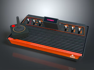 Retro Commodore Game Controller With Joystick Buttons Knobs And Wooden Base 3d model