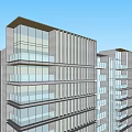 Modern High Rise Apartment Building with Glass Facade Balconies and Evening Lights