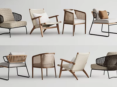 Modern Leisure Chairs With Rattan Accents And Wooden Frames For Living Room 3d model