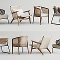 Modern Leisure Chairs With Rattan Accents And Wooden Frames For Living Room