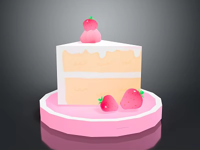 Delicious Layered Cake With Cream Frosting And Fresh Strawberry Decorations On Pink Stand 3d model