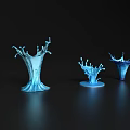 Three Blue Splash Shaped Decorative Ornament Set with Shiny Glossy Surface on Black Background
