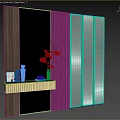 Modern Interior Design With Wooden Slat Partition Marble Wall Decorative Vase Red Flowers And Books