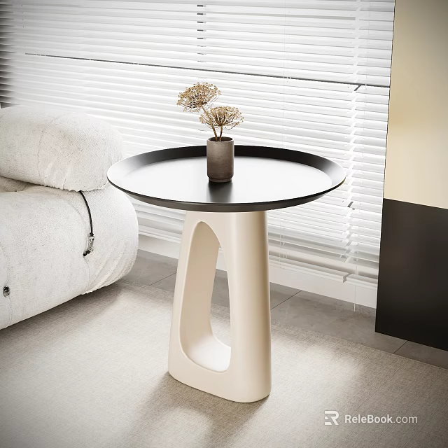 Modern Round Side Table With Vase Near Sofa 3d model 