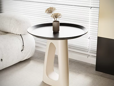 Modern Round Side Table With Vase Near Sofa 3d model