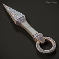 Handcrafted Metallic Dagger Weapon With Ring Pommel And Textured Blade