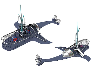 Outdoor Whale Shaped Playground Equipment For Kids With Net Design And Climbing Features 3d model