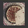 Layered Cream Cake With Red Berry Crumbs And Sliced On Decorative Pink Tray