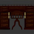 Traditional Wooden Office Desk With Multiple Drawers And Green Padded Chair Design