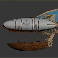 Steampunk Spacecraft Model Featuring Wooden Base Airship Design And Metal Details