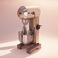 Golden Stand Mixer With Metal Mixing Bowl And Wooden Base For Modern Kitchens