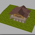 Log Cabin Exterior Design With Red Roof Green Grass Chimney And Wooden Structure