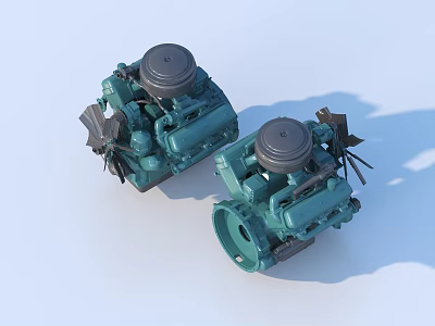 Two Green Industrial Engines with Black Fans and Round Covers on Light Background 3d model