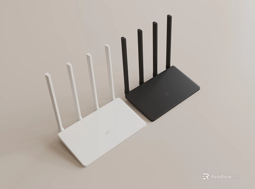 Office Electrical Appliances Two White And Black Routers With Multiple Antennas 3d model
