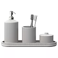 Modern Bathroom Accessories Set With Ribbed Ceramic Soap Dispenser Toothbrush Holder Lidded Container And Tray