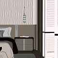 Elegant Modern Bedside Table with Quilted Headboard Wavy Textured Wall and Books on Top
