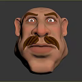Cartoon Character Face 3D Model with Brown Mustache Exaggerated Eyes and Expressive Features