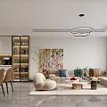 Modern Living Dining Room Interior With Large TV Sofa Dining Table And Pendant Lights