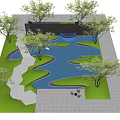 Garden Feature Wall Design With Trees Curved Black Pathway White Slabs And Green Lawn