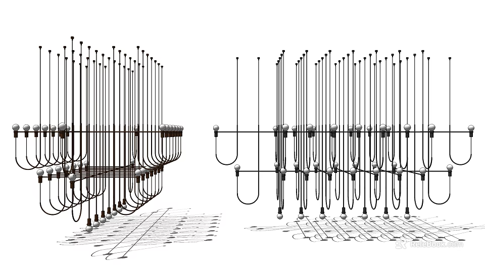 Modern Chandeliers With Hanging Linear Metal Frame Structures For Interior Decor 3d model