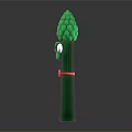 Green Anthropomorphic Asparagus Character With Googly Eyes Red Bow Tie On Black Shiny Surface