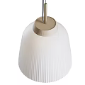 Two Modern Pendant Lights With Wooden Accents And Ribbed White Glass Shades For Interior Design