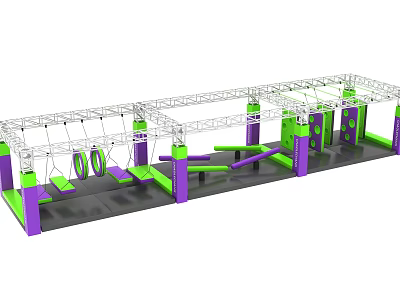 Kids Playground With Colorful Purple Green Structures Swings Rings And Climbing Frames 3d model