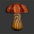 Vibrant Red And Orange Mushroom Vegetable With Twisted Wooden Texture Stem Design