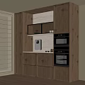 Wooden Sideboard With Built-in Appliances Window Shutters Countertop And Lighting