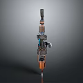 Mechanical Sci Fi Weapon Featuring Layered Metal Parts And Blue Accent Details Design