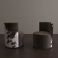 Modern Two Round Soft Velvet Stools In Brown And Cow Print Design