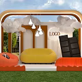 Outdoor Exhibition Space With Sofas Cloud Lights And Chocolate Decor 3d model