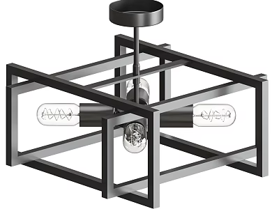 Modern Black Metal Geometric Chandelier With Open Frame And Clear Bulbs 3d model