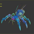 Blue Glowing Aquatic Creature With Sharp Claws Long Tentacles And Detailed Texture