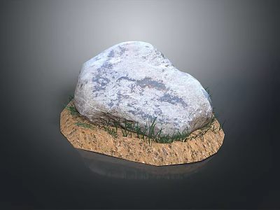Natural Stone Placed On Wooden Base With Dirt And Grass Accents 3d model