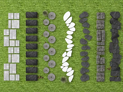 Stepping Stones With Various Shapes And Materials For Garden Grass Path 3d model