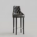 Black Leather Tufted Backrest Bar Stool With Tall Legs And Metal Ring